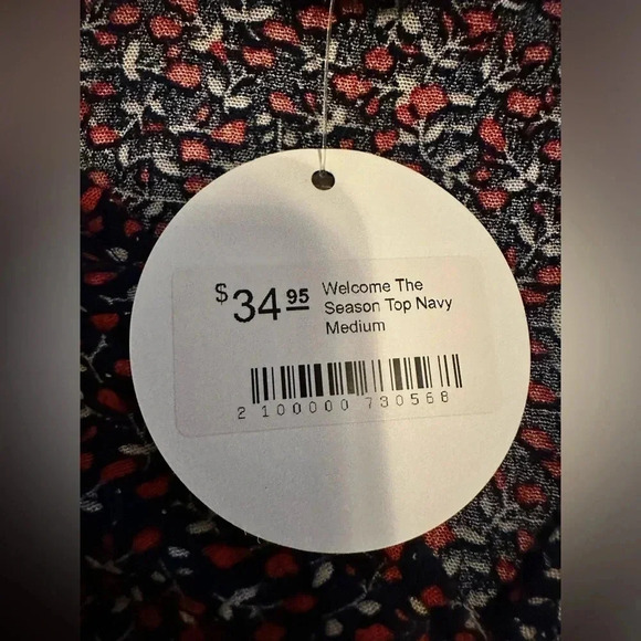 NWT Lazy Sundays Welcome the Season top long sleeve cinch waist navy size M - Picture 7 of 8